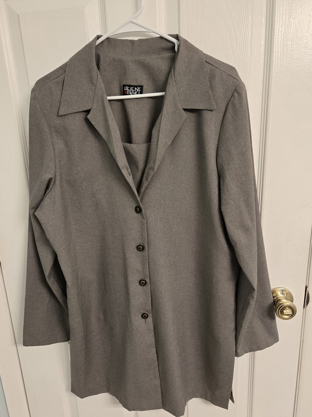 Vintage 90s Helene Blake Twin Set Gray Shirt Jacket  Tank Top Set  Wo.ens L XL
